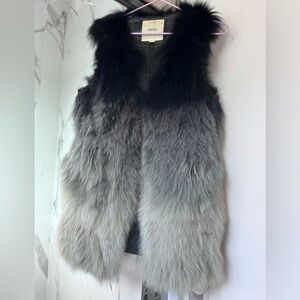 Genuine Fox Fur Vest Ombre Black to Gray